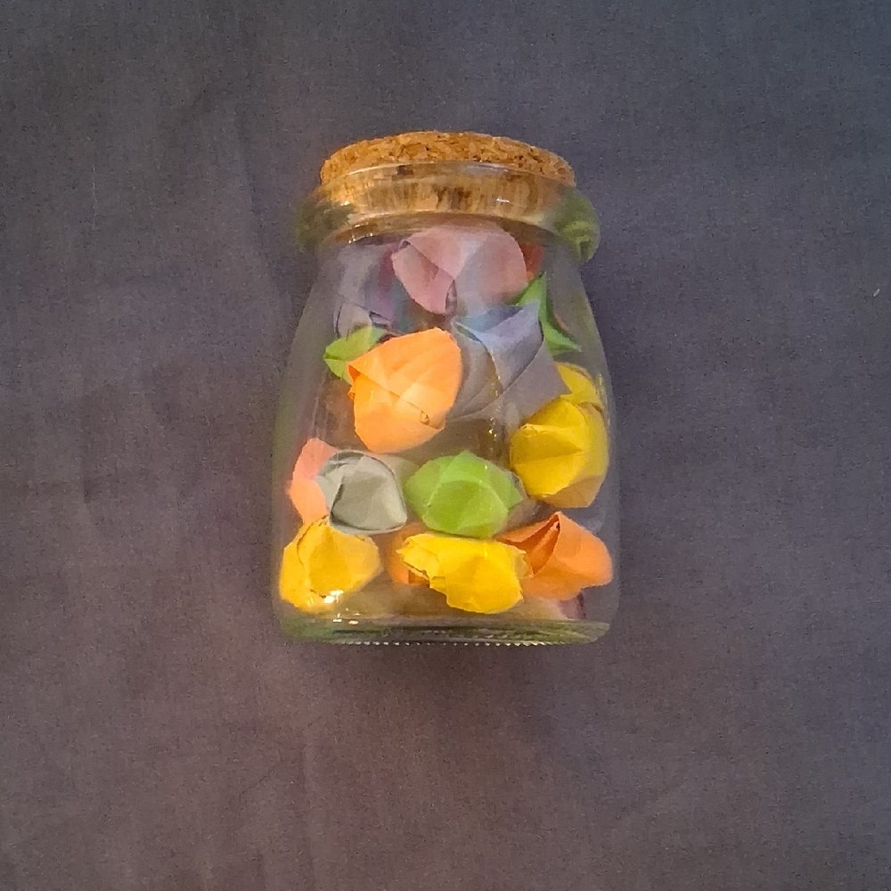 Colorful Origami Stars in Glass Jar